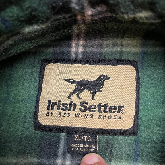 Vintage Irish Setter Red Wings Men XL Green Plaid Heavy Flannel Shirt - Picture 3 of 8